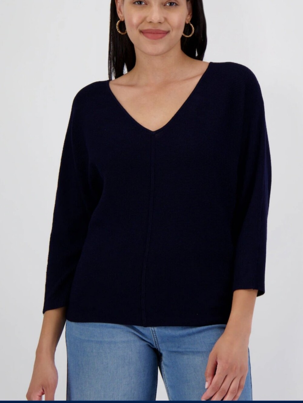 Cyrus Navy Waffle V-Neck Knit Sweater Size Large